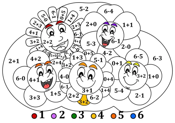 Calcule os exemplos e preencha as cores dependendo do resultado - sorrindo flores coloridas Fotos De Bancos De Imagens