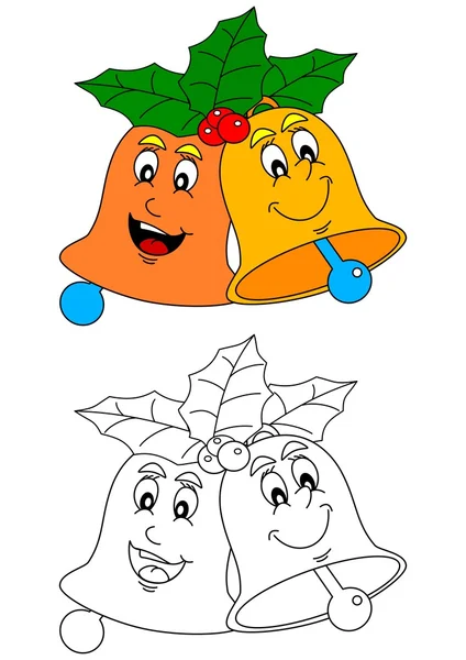 Dwa kolorowe dzwonki uśmiechający się jako kolorowanki dla małych dzieci — Zdjęcie stockowe