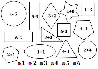 Farklı renkli geometrik şekiller, küçük çocuklar için sayma