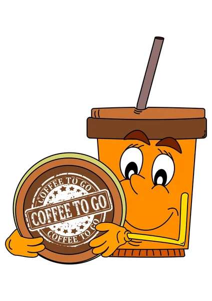 Smiling cup of coffee with an inscription on the lid - coffee to go - illustration