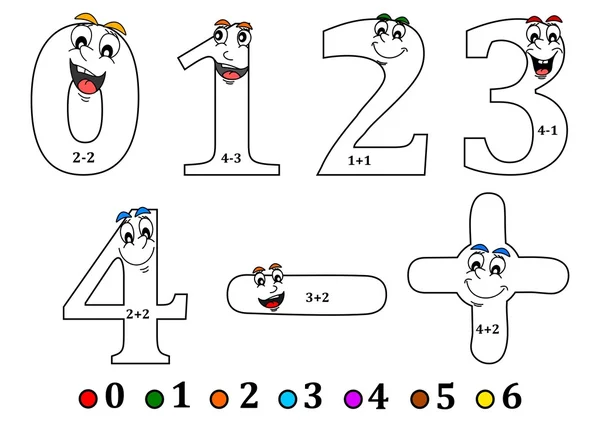 Números sonrientes para colorear como contando para niños - libro para colorear —  Fotos de Stock