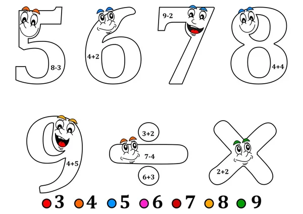 Números sonrientes para colorear como contando para niños - libro para colorear —  Fotos de Stock