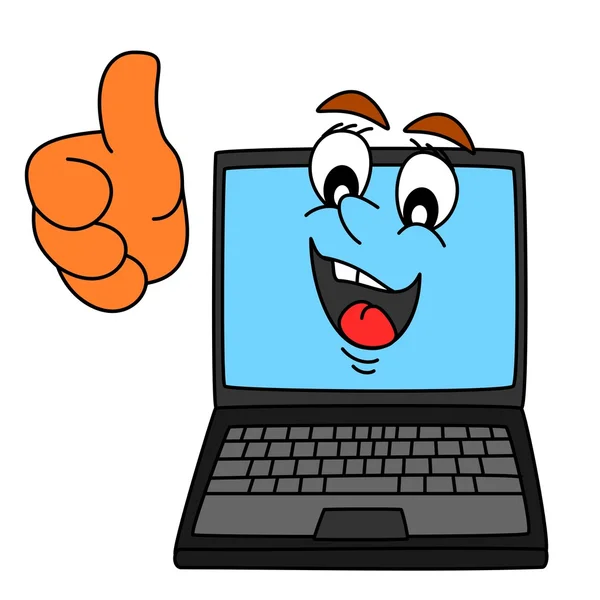Computer with thumbs-up - Illustration — Stock Photo, Image
