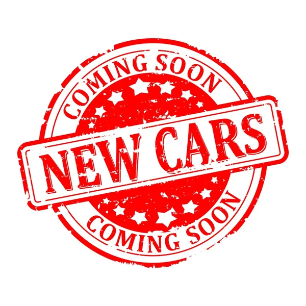 Hasarlı yuvarlak kırmızı pul kelime - yeni arabalar - çizim ile — Stok fotoğraf