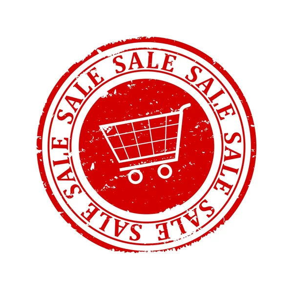 Damaged round seal with a shopping cart and an inscription - sale - illustration — Stock Photo, Image