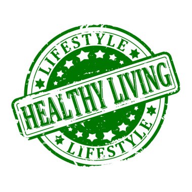 Hasarlı yeşil yuvarlak - sağlıklı yaşam yaşam tarzı - illüstrasyon damgalı