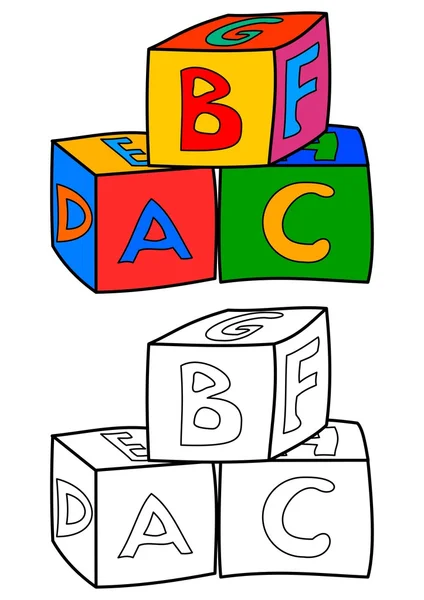 Cubes colorés avec des lettres telles que des livres de coloriage pour enfants - vecteur — Image vectorielle