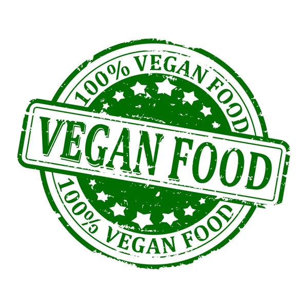 Ζημιά με το στρογγυλό πράσινο σφραγίδα - φαγητό vegan - διάνυσμα — Διανυσματικό Αρχείο