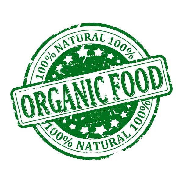Uszkodzone zielony okrągły opieczętowane - 100% naturalne, organiczne jedzenie - wektor — Wektor stockowy