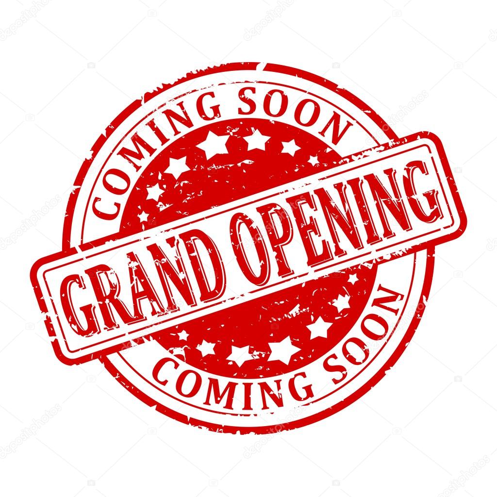 Damaged round red stamp with an inscription - grand opening - coming soon - vector