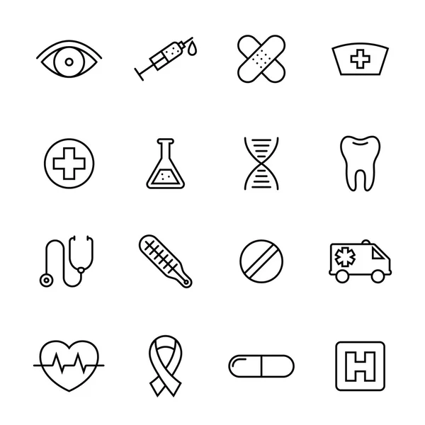 Iconos de línea médica sanitaria — Vector de stock