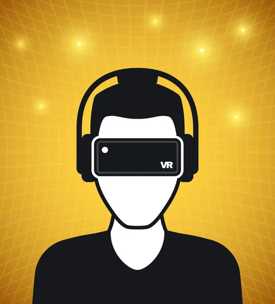 Icono de realidad virtual, hombres con gafas y auriculares — Vector de stock
