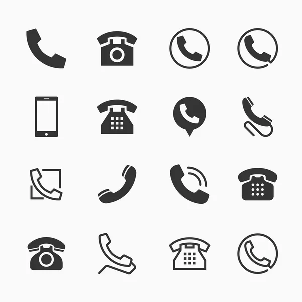 Iconos de teléfono, conjunto de 16 símbolos telefónicos — Vector de stock