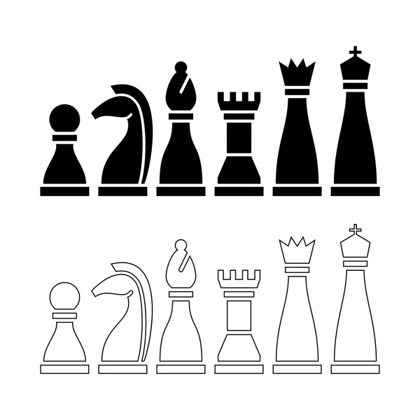 Piezas de ajedrez, figuras en blanco y negro , — Vector de stock