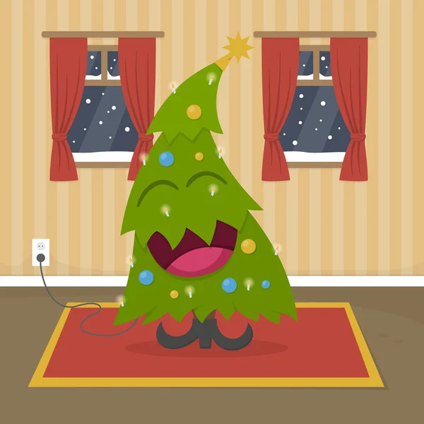 Feliz árbol de Navidad riendo — Vector de stock