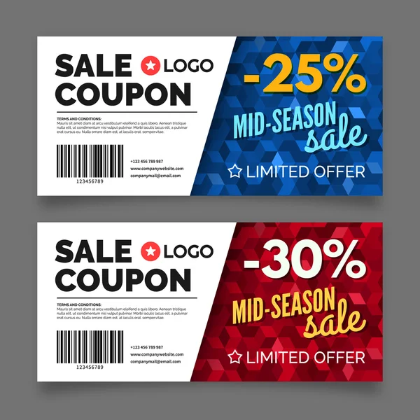 Verkoop coupon voucher sjabloon, vector grafisch ontwerp — Stockvector