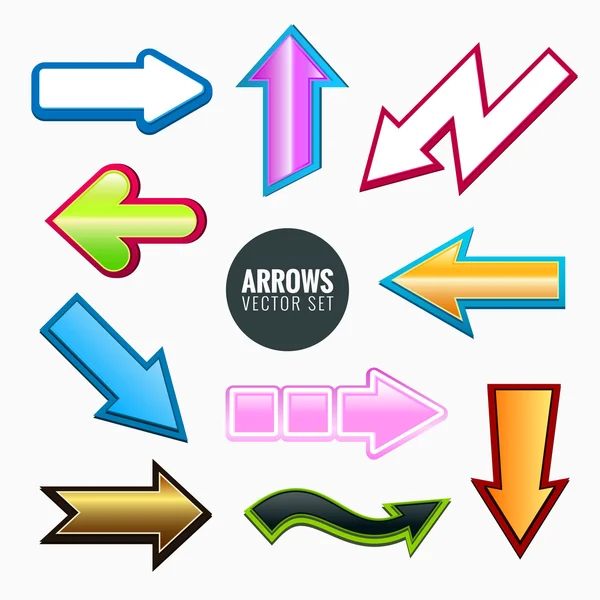 Arrows set, colorful different styles — Stock Vector