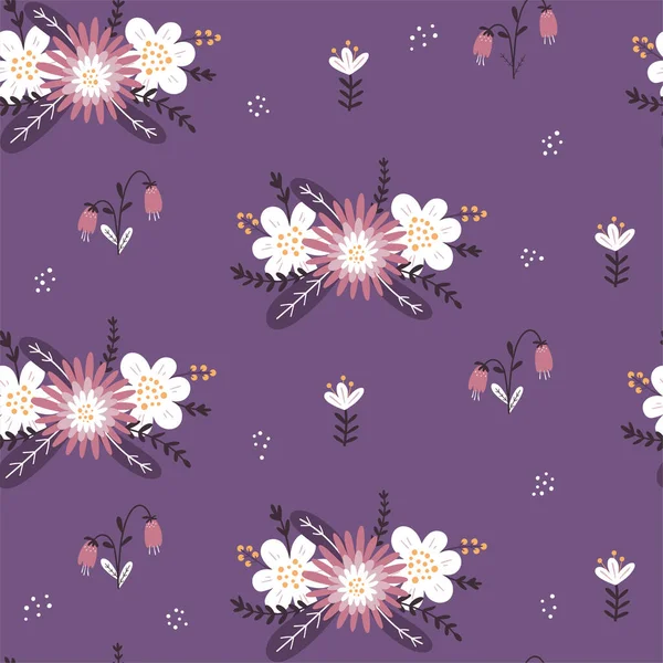 Motif Floral Sans Couture Avec Des Fleurs Des Éléments Dessinés — Image vectorielle