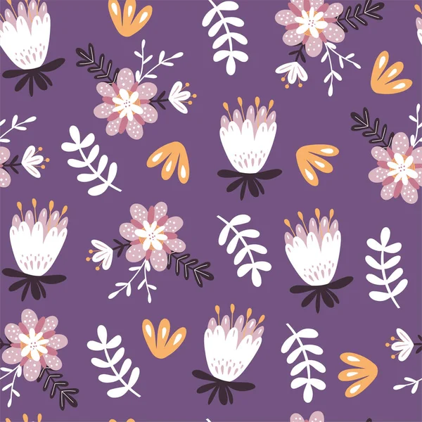 Patrón Sin Costura Floral Con Flores Elementos Dibujados Mano Ilustración — Vector de stock