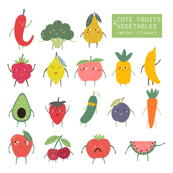 Fruits Légumes Drôles Fruits Souriants Éléments Vectoriels Pour Créer Des — Image vectorielle