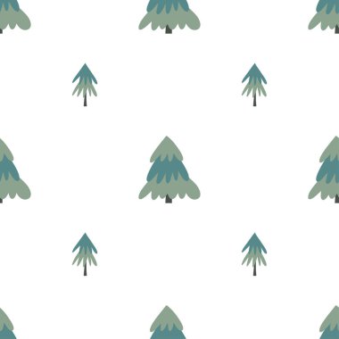 Cute seamless pattern with fir-tree. Vector cartoon illustration with plants. Suitable for design kid textile, wrapping paper, background.