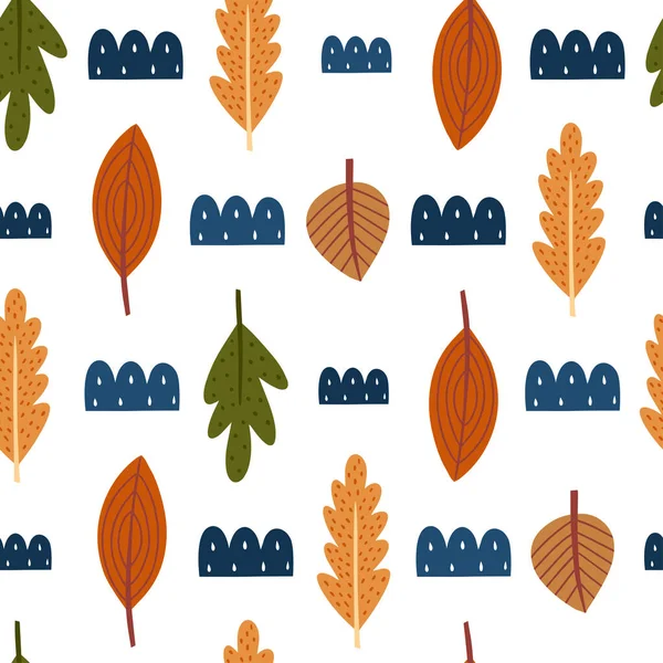 Autumn Seamless Pattern Leaves Modern Fall Seasonal Decor Endless Background — Vetor de Stock