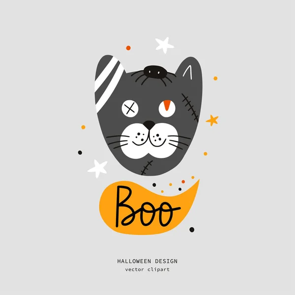 Vector Illustration Day Dead Halloween Black Cat — Stock Vector