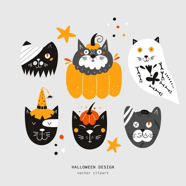 Set Illustrations Holiday Day Dead Halloween Halloween Design Elements Vector — Stock Vector