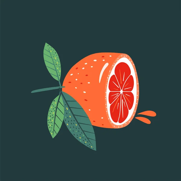 Ilustración Moderna Con Pomelo Aislado Sobre Fondo Oscuro Impresión Arte — Vector de stock