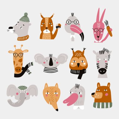 Hayvan suratı klipsi. Bu çizimler, baskı, süblimleşme, tişört, kartpostal, basılabilir, kırtasiye ve çok daha fazlası için uygundur..