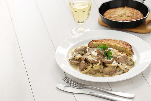 Zurich style veal stew and rosti potato