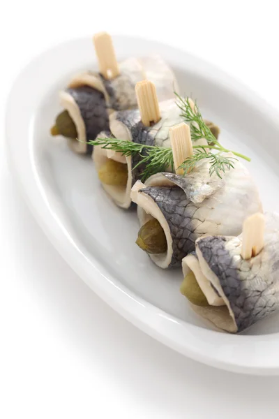 Caseiro rollmops isolado no fundo branco — Fotografia de Stock