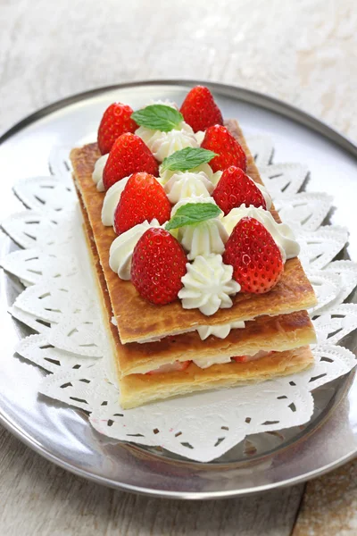 Homemade strawberry millefeuille, French pastry — Stock Photo, Image