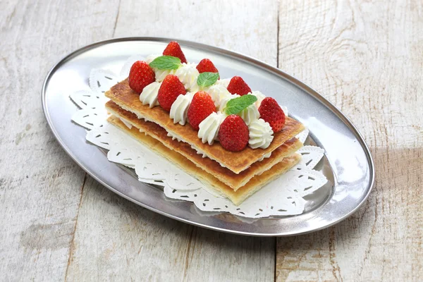 Homemade strawberry millefeuille, French pastry — Stock Photo, Image