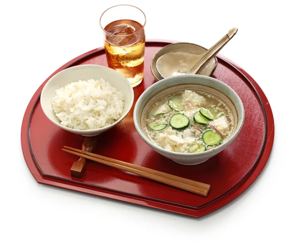 Hiyajiru (soupe miso froide) avec riz à l'orge — Photo