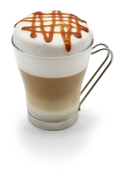 Zelfgemaakte Karamel Macchiato Geïsoleerd Witte Achtergrond — Stockfoto