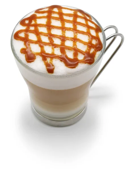 Caseiro Caramelo Macchiato Isolado Fundo Branco — Fotografia de Stock