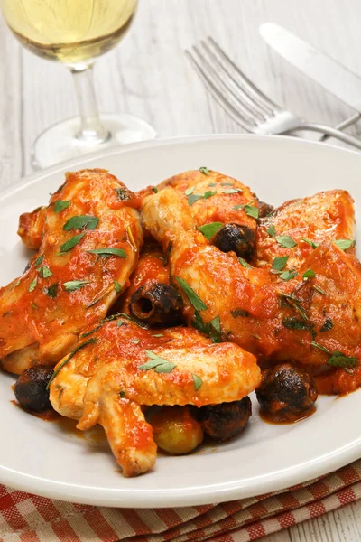 Pollo Alla Cacciatora Prato Frango Assado Estilo Caçador Italiano — Fotografia de Stock