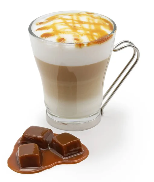 Macchiato Caramelo Casero Aislado Sobre Fondo Blanco —  Fotos de Stock