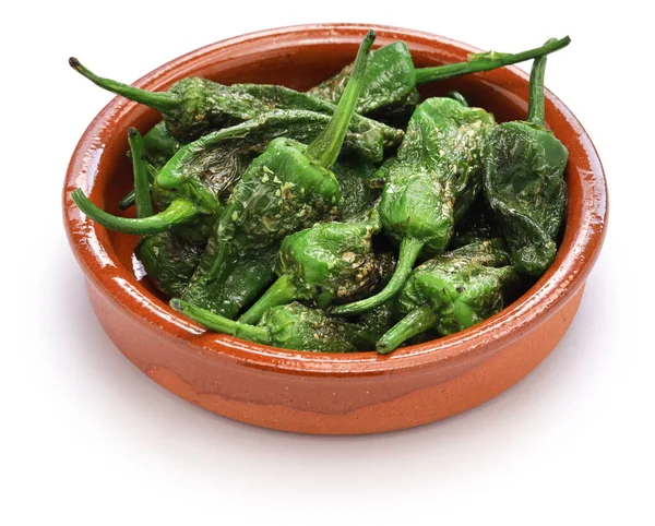 Gebakken Padron Pepers Spaanse Tapas Voedsel — Stockfoto