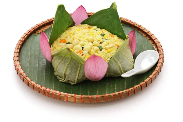 Steamed Fried Rice Lotus Seeds Wrapped Lotus Leaf Vietnamese Royal — Stock Photo, Image