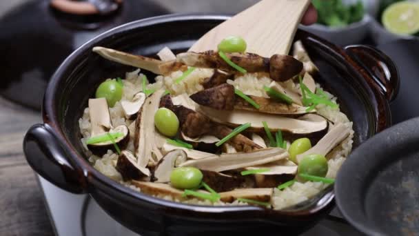 Matsutake Gohan Arroz Hervido Con Setas Matsutake Comida Japonesa Otoño Metraje De Stock