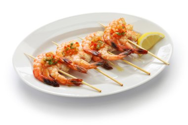 brochetas de gambas, İspanyol karides şiş ızgara.