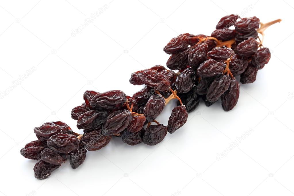 Raisins on the vine isolated on white background