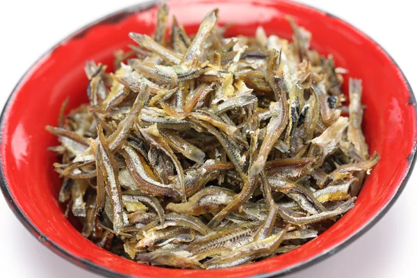 Ikan bilis frito (anchoas secas), comida malaya — Foto de Stock