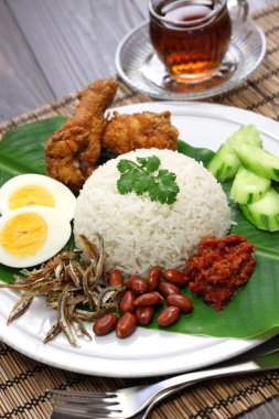 Nasi lemak, coconut milk rice, malaysian cuisine clipart