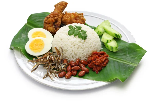 Nasi lemak, rýže s kokosovým mlékem, malajské kuchyně — Stock fotografie