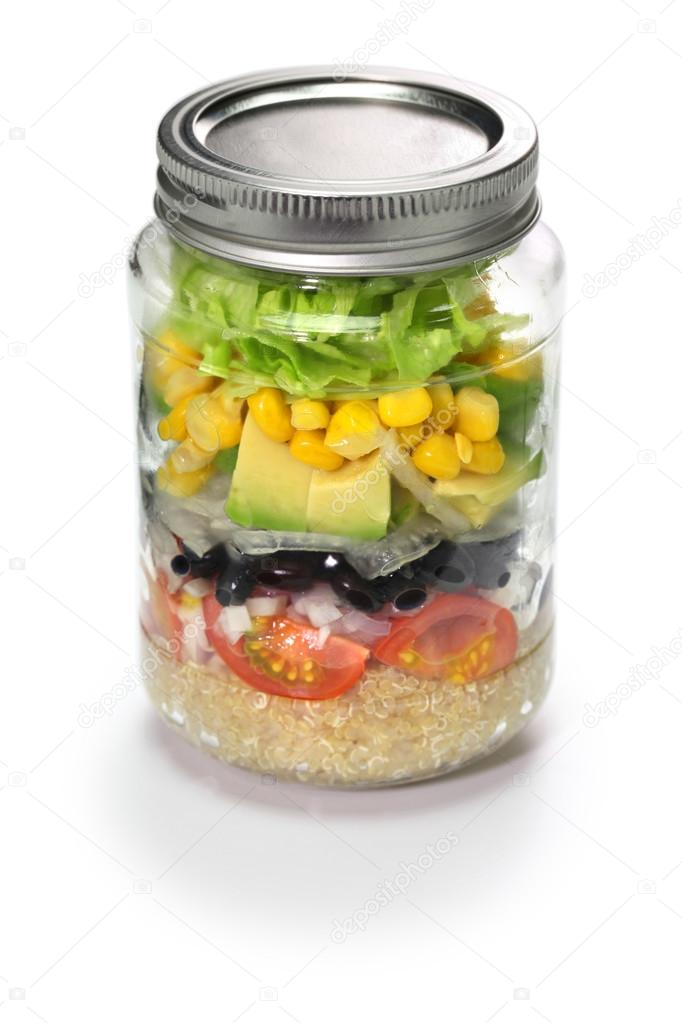 Vegetable salad in glass jar