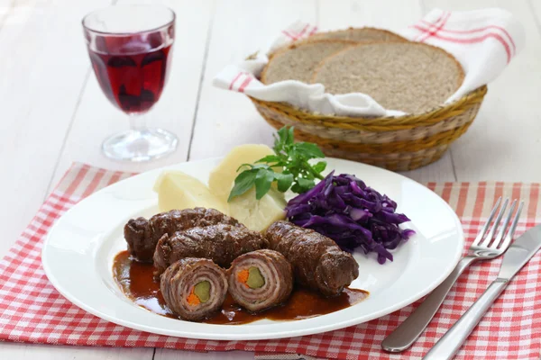 Rinderrouladen, german beef roll — Stock Photo, Image