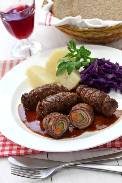 Rinderrouladen, german beef roll — Stock Photo, Image